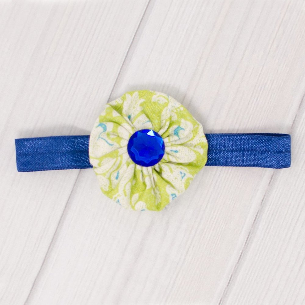 Green & Blue Hair Bow & Headband Set